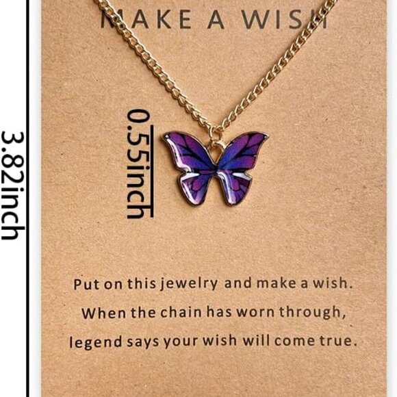 ❤️3/$10❤️Make a Wish Dainty Butterfly Necklaces with Message Cards - Purple - Picture 10 of 14